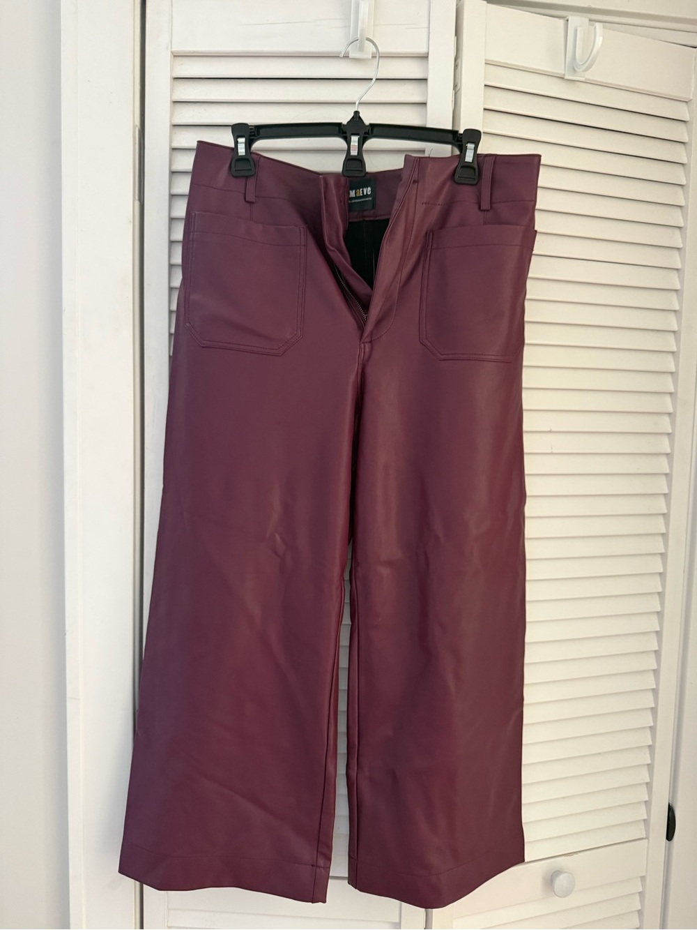 Maeve Wine-Red Wide-Leg Faux Leather Cropped Pants